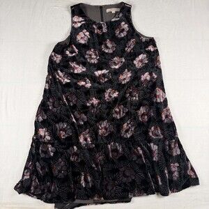 LOFT Shift Dress Medium Black Floral Burnout Velvet